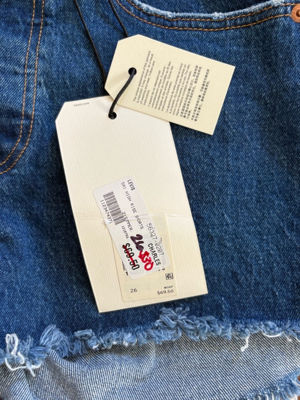 Levi's Blue High-Rise Frayed Hem Denim Cutoff Shorts 501 - Picture 3 of 9